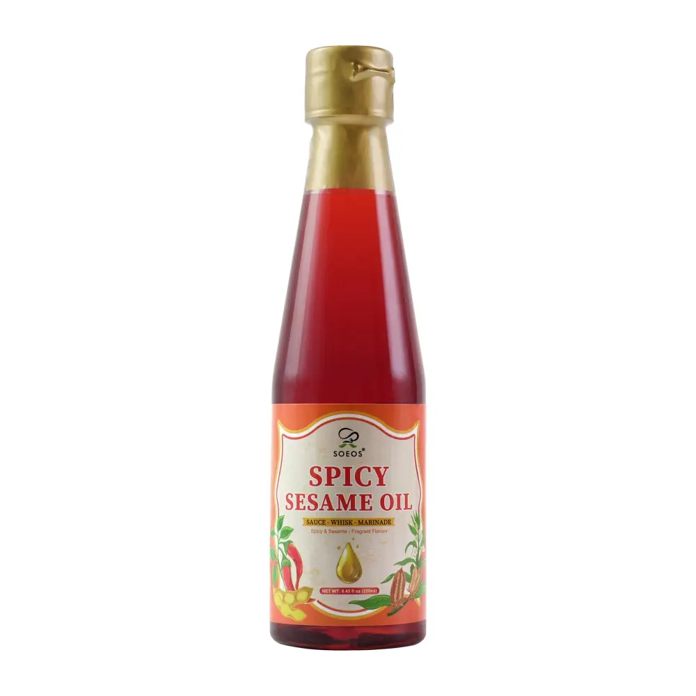 Soeos Spicy Sesame Oil, 250ml (Pack of 1), Aromatic & Flavorful, Cold-Pressed, All-Natural Chili Sesame Oil, Great for Stir-Fry, Noodles, Dumplings, and Marinades