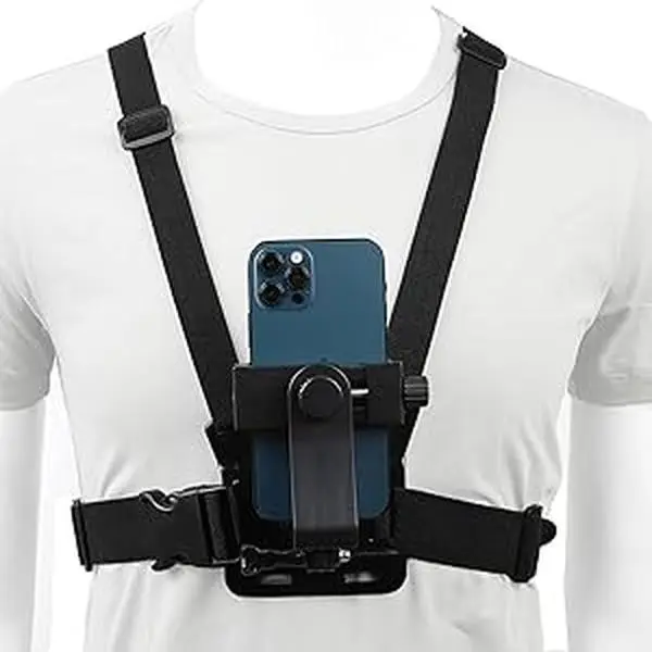 Premium Smartphone Chest Strap Holder with Rubber Pads - Anti-Shake Accessory, Quick Release Clip Mount, J-Hook, 90° Rotation, Universal Fit, Stable Lightweight Adjustable for Vlogging, Fitness