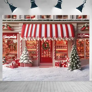 Christmas-Themed Polyester Fabric Photo Backdrop, 1pc 70.8x90.5in Large Size, Christmas Candy Shop Design, Party Decoration Supplies, Indoor-Outdoor Use