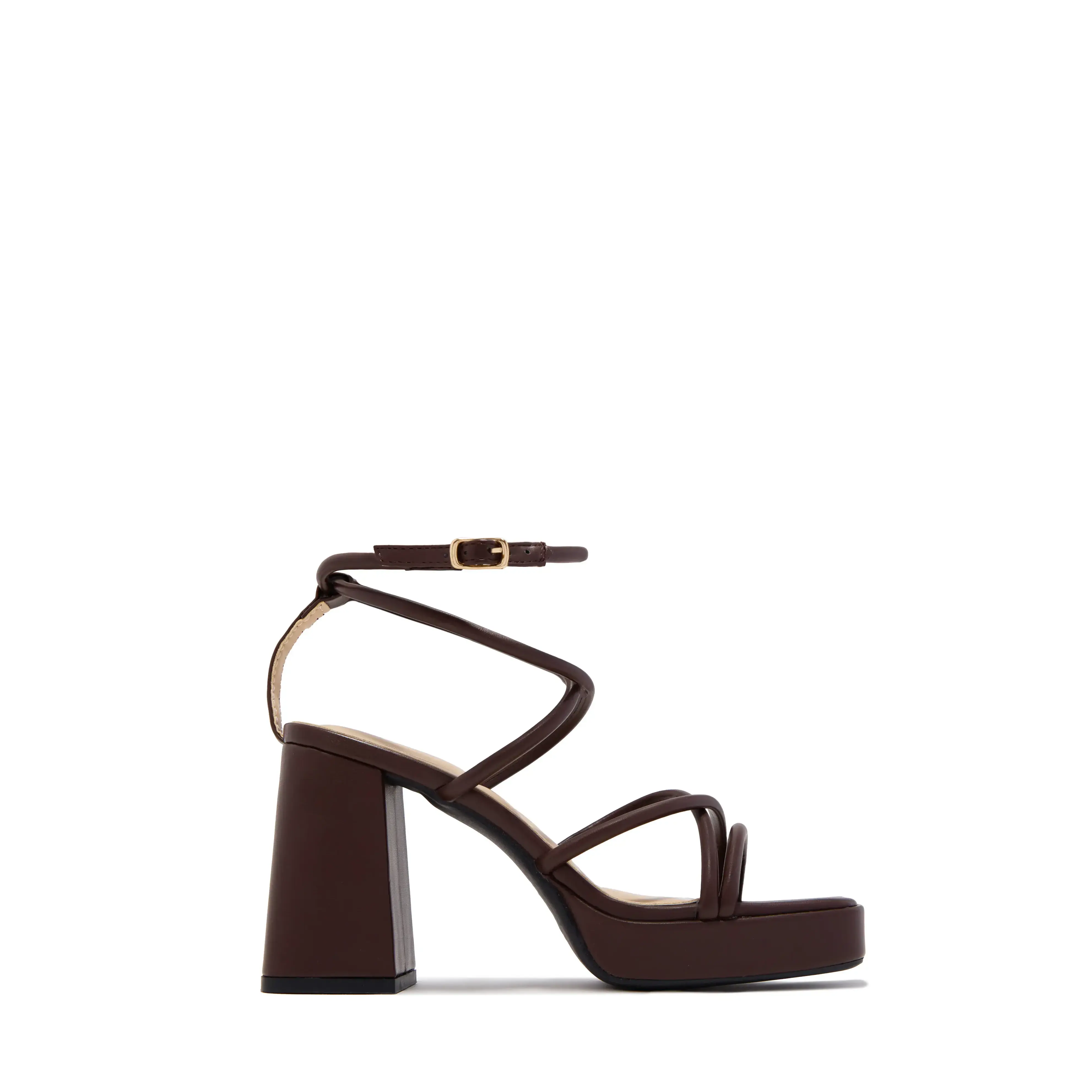 Kaylie Strappy Platform Block Heels - Brown