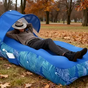 Adult Sunshade Lounger Outdoor Inflatable Bed,  Portable Camping Air Sofa, Mesh Back Camp Inflatable Mattress,  Easy Setup, Ergonomic Design, Upgrade Your Camping Gear，The Ideal Sofa for Backyard Beach Trips Camping Picnics and Music Festivals.