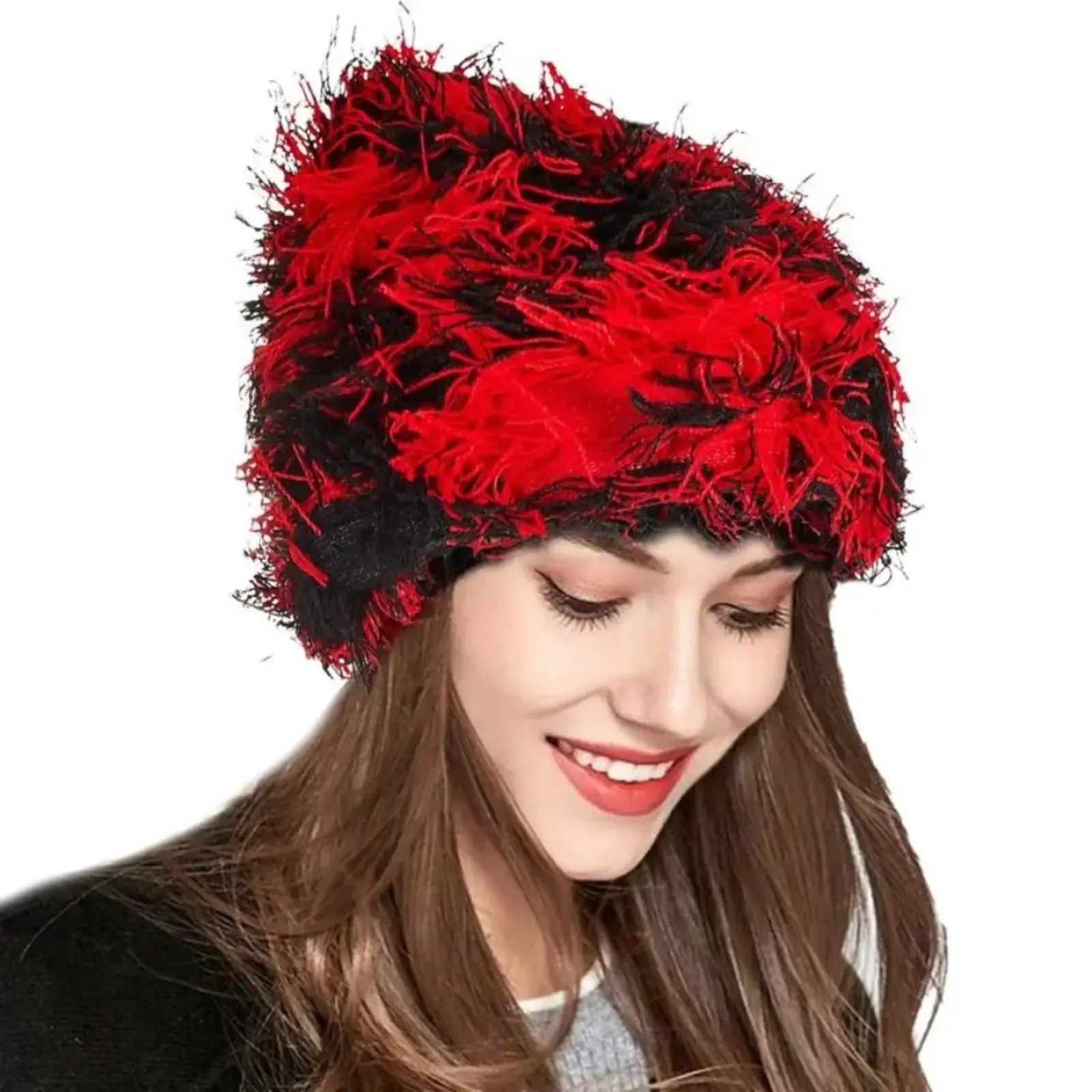 Cute Beanie Hat - Unisex Distressed Knit Skull Cap, Furry Thick Warm for Winter Outdoor Sports & Daily Wear, One Size