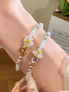 Heart Flower Beaded Crystal Bracelet, Elegant Women's Jewelry, Fashion Accessory, Perfect Gift Idea, Stylish Design, High-Quality Material