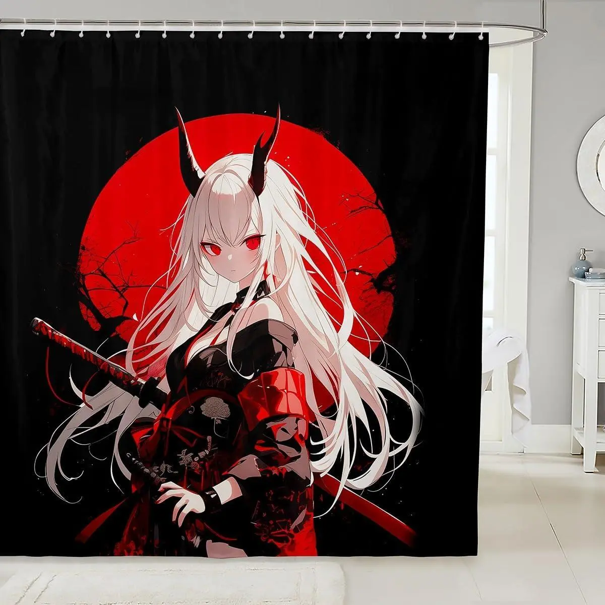Japanese Anime Bathroom Accessories,Anime Shower Curtain Kawaii Japanese Style Fabric Shower Curtain Cartoon Japan Animation Waterproof Decor for