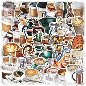 50pcs Coffee & Food Pattern Wall Sticker, Waterproof Decorative Sticker For Water Bottle Skateboard Helmet Car Bike Luggage Laptop, Decorative Decal