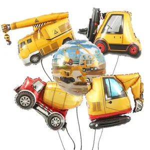 5Pcs  Construction Party Balloons | Foil Balloons for Kids Birthday | Truck, Crane, Excavator, Cement Mixer Party Decorations
