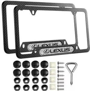 Premium Carbon Fiber License Plate Frame 2 Pack Compatible with Lexus Cars (Custom Your Badge) Durable Rustproof Aluminum Alloy Mount Unisex With Screws & Diamond Logo Sign