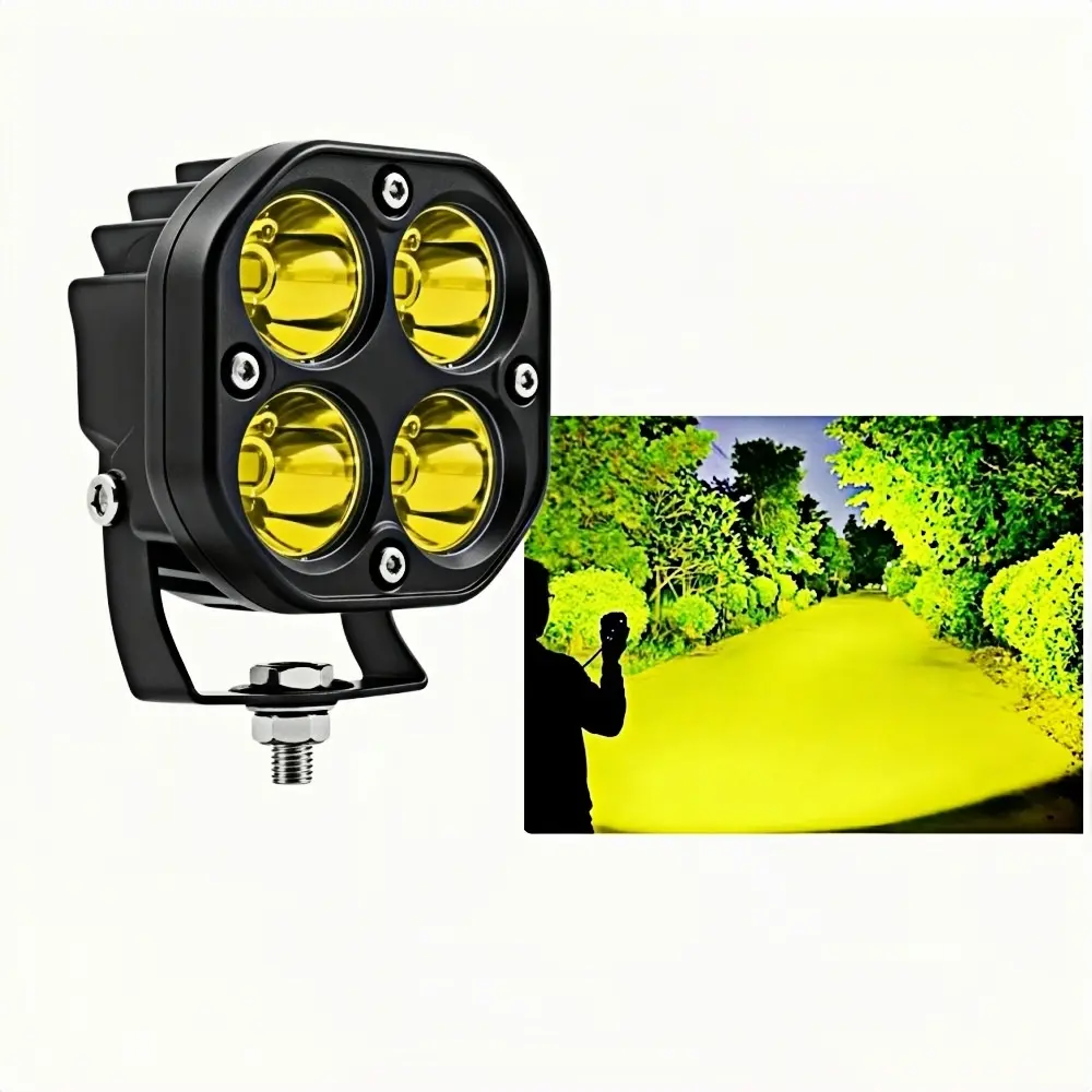 High-End 4 LED Beads Amber Spotlight, 12V/24V Flood & Focus Driving bumper Light, Strong Rain Fog Penetration Cube Pod with Optical Lens Long Range, Dual Color Rocker Switch for Motorcycle  SUV ATV UTV, Stuff For Motorcycle pair
