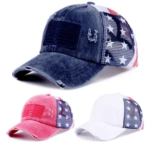 American Flag Trucker Hat for Men Women - Distressed Design with Embroidered Flag Patch and Star Details Vintage USA Flag Hat for 4th of July, Outdoor Casual Adjustable Cap graduation gift