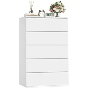 FOTOSOK Tall 5-Drawer Dresser, White Five-Drawer Dresser, Modern Dresser for Bedroom,  Dresser Chest of Drawers, White Storage Cabinet with 5 Drawer, Modern Home Furniture, Drawer Chest Dresser