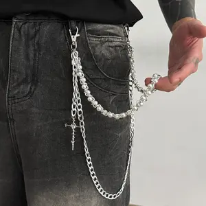 Personality Cross Chain Trouser Chain Premium Hip Hop Niche Pearl Wrap Lanyard Men's Waist Chain