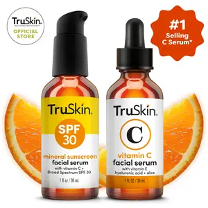 TruSkin Protect & Glow Vitamin C Bundle -  SPF30 Mineral Tintent Sunscreen Facial Serum with Vitamin C & Hyaluronic Acid + Vitamin C Facial Serum with Hyaluronic Acid & Aloe for Brightening & Protecting - Fragrance Free - Lightweight - Gentle