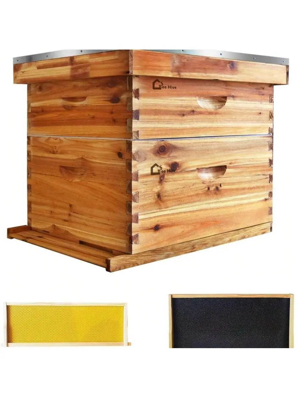 10-Frame Complete Bee Hives And Supplies Starter Kit Dipped In 100% Beeswax, Includes 1 Deep Hive Bee Box And 1 Bee Hive Super With Beehive Frames And Foundation For Beginner Beekeepers