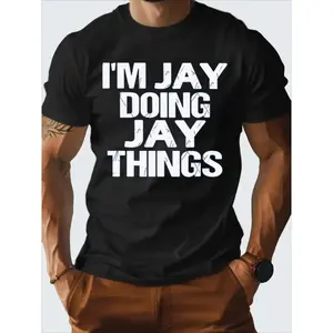 Men'S IM JAY DOING JAY THIN Graphic T-Shirt - Bold "I'M JAY DOING JAY THINGS" Print Crew Neck Tee, Lightweight Everyday Shirt for Streetwear, Gym, Office - Machine Washable All-Season Casual Top for Men, Gym Apparel Oversized Menswear Tshirt