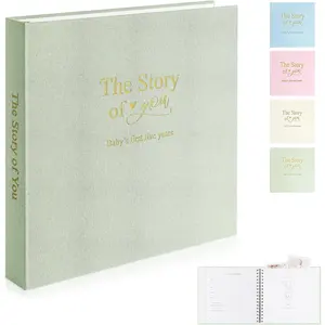 Timeless First 5  Keepsake  Memory Book for Boy or Girl, Luxury Linen Cover Acid Free Pages, Neutral  Journal Milestone Book or Scrapbook, Record the Story of You from Birth to  5