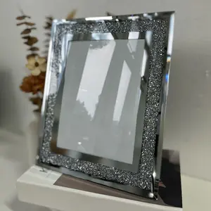 1pc Crystal Glass Diamond Silver Mirror Photo Frame, 5X7 Or 6X8 Inches 2 Sizes, High-End Light Luxury Certificate Diploma Photo Display Frame, Desktop Ornament Graduation Gift Photo Wall