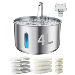 Stainless Steel Cat Water Fountain 4L/135oz – Ultra Quiet Automatic Pet Water Dispenser for Cats & Small Dogs, USB Powered, Includes 4 Filters & Sponges