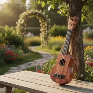 17 Inch Playable Ukulele Mini Guitar with Comfortable Nylon Strings, Portable Design with Picks and Open Tuning Pegs, Ideal for Beginners and Music Lovers, Garden