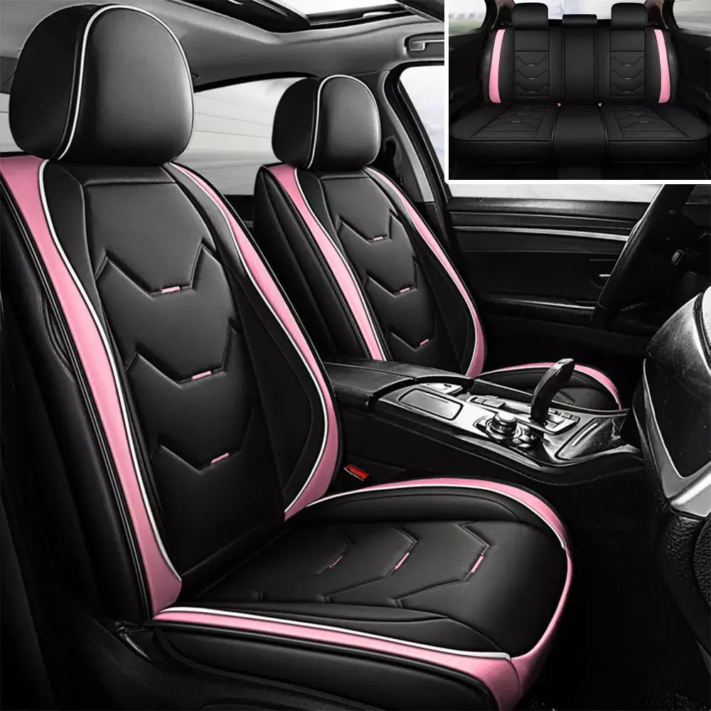 OTOEZ Fashion Pink Leather Universal Women Car Seat Covers 5 Seats Full Set Cushion Protector A Gift For Mom Sister Girlfriend Automotive