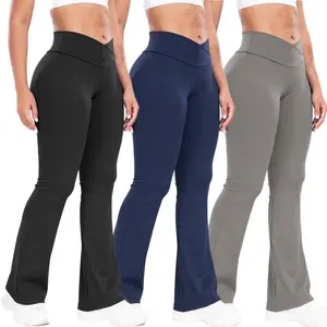 Flare Leggings for Women, High Waisted Bootcut Yoga Pants with Pockets, Tummy Control Pants, Solid Athletic Wear Stylish Activewear Tight Fit Sporty Lightweight Sweatpants
