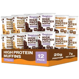Bootylicious High Protein Muffins, Chocolate Lovers Variety 12 Pack, 25g Protein, 7g Net Carbs