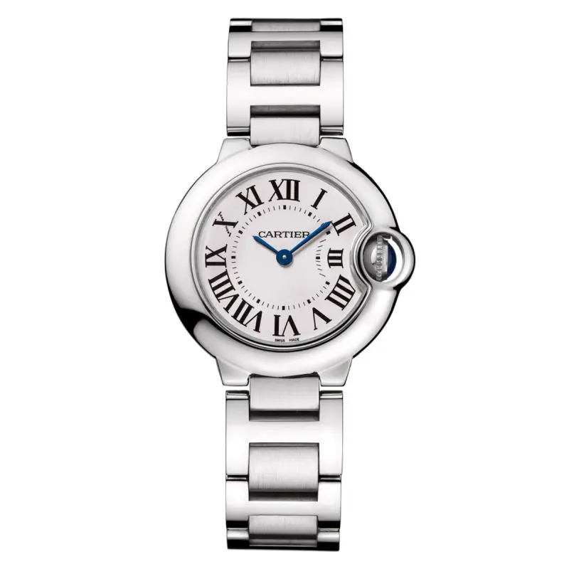 Cartier Ballon Bleu W69010Z4 with aftermarket diamond-set bezel  28mm  White dial Stainless steel WHP038232/WHP040028
