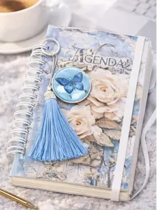 Agenda 2026 Elegant Vintage Floral Planner with Blue Butterfly Keychain & Tassel Full Opening Organized Pages Note Space for Students Secretaries and Organized Women