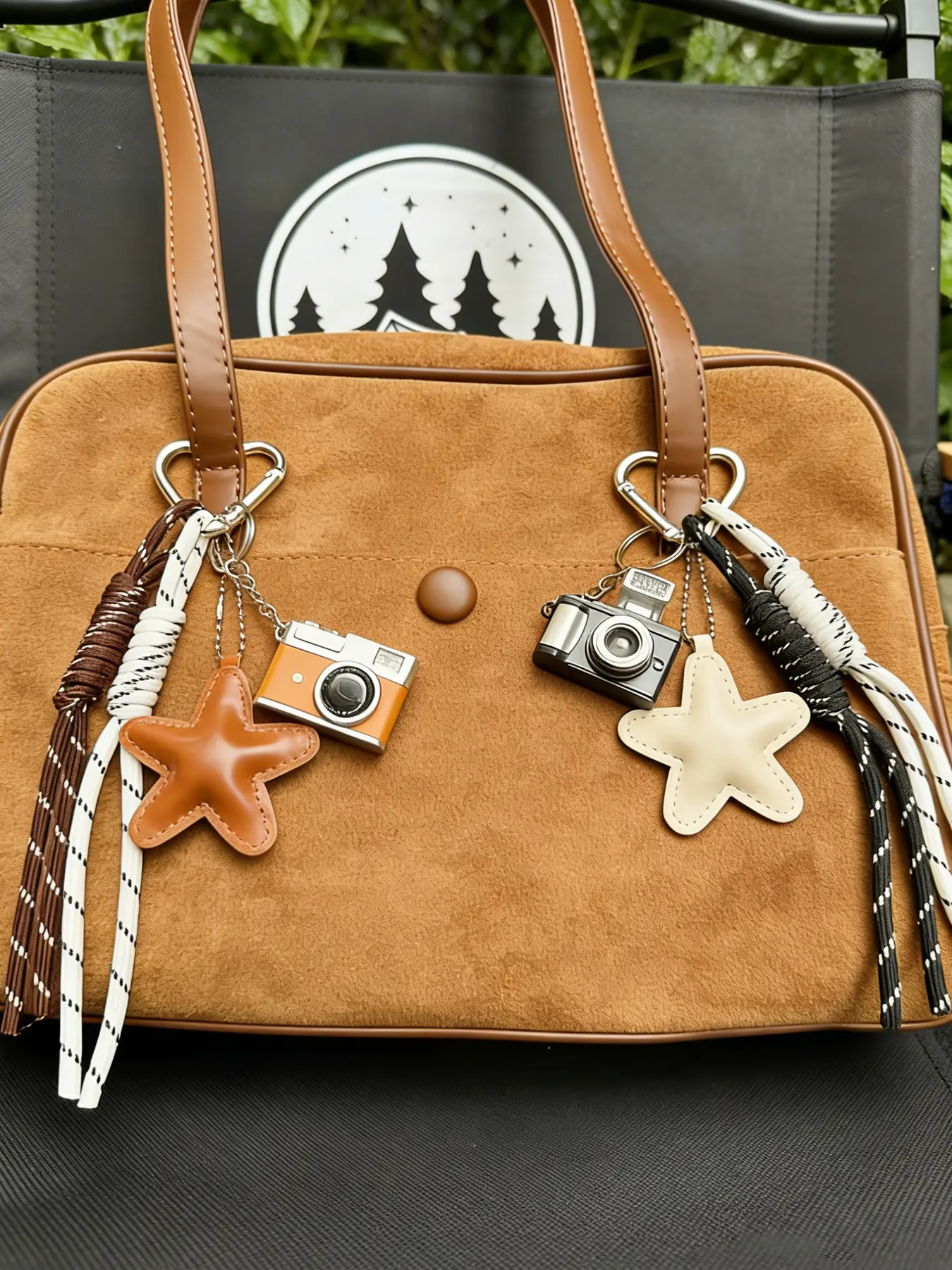 Mini Vintage Camera Pendant Paired With A Pu Star Keychain, Woven Lanyard, Diy Knot Keychain Accessory, Packaging Accessory, Keychain Component, Decorative Pendant, Fashionable Everyday Accessory, Trendy Cute Keychain, Stylish Keychain