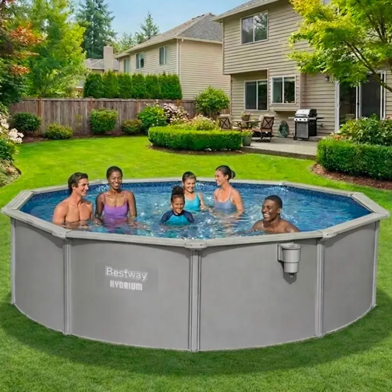 Bestway Hydrium 15' x 48" Round Steel Wall Above Ground Swimming Pool Set, Gray