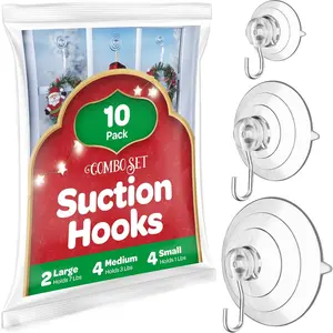 -Purpose Suction Cup Hooks [10PK Combo Set]  Window Suction Cups with Hooks Use to Hang  Glass, Windows, Doors, Mirrors, Tiles. Set Includes: 2 Large, 4 Medium, 4 Small