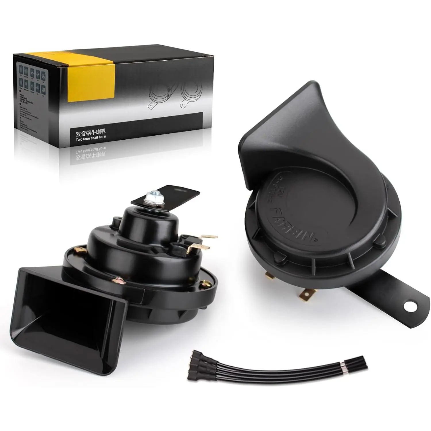 Horns Auto Horn 12V Car Horn Loud Dual-Tone Waterproof Electric Snail Horns Kit Universal for Any 12V Vehicles Black (Black horn, 12v)