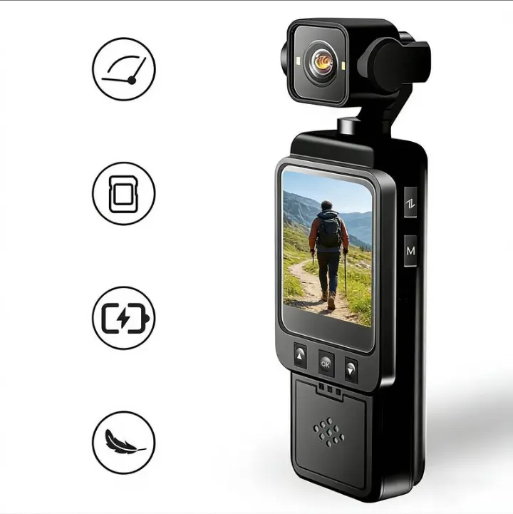 Handheld Action Camcorder with 270° Rotating LCD, Night Vision, Built-in Wi-Fi, Rechargeable Battery, Selfie Mode - Vlogging Equipment for Travel, High-Resolution Recording