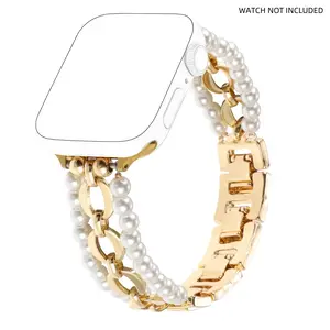 Fashionable Pearl Bead Bracelet Watch Band, Fashion Chain Design Watch Band for Women, Wearable Accessories Compatible with Apple Watch Series