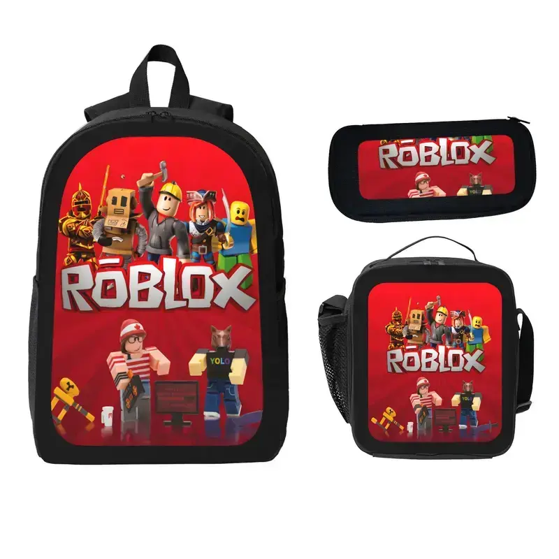Roblox Backpack With Lunch Box Pencil Case 3 In 1 For Boy Girl Teen Schoolbag Lightweight Large Capacity 600D Oxford Cloth Adjustable Straps Comfortable Mesh Back Cushioning backpack goals-D