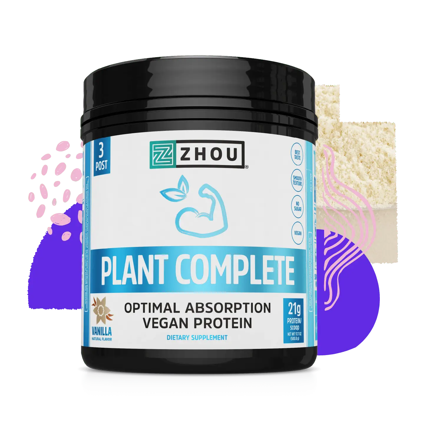 Plant Complete Optimal Absorption Vegan Protein with Shiitake Mushroom Mycelia 21g Amino Acids for Fitness Muscle Support Recovery - Shredding Supplem