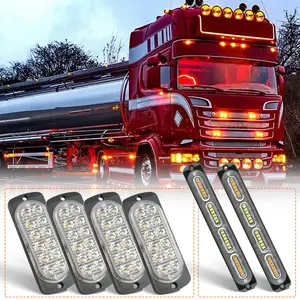 2PCS/4PCS White Amber LED Strobe Lights, 12-24V Waterproof Emergency Warning Flashing Lights for Trucks, Pickups, Trailers, Construction Vehicles