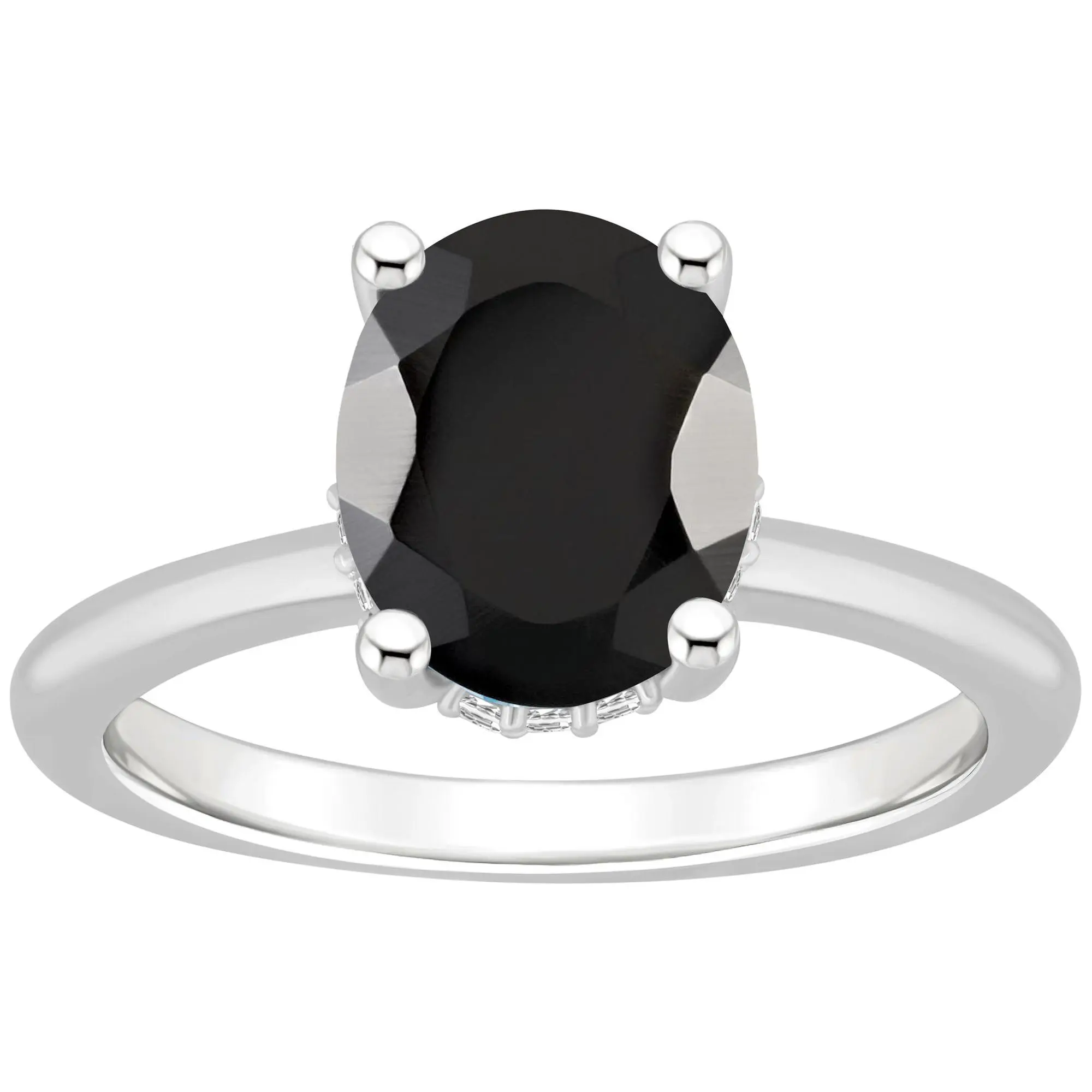 Affinity Gems Oval Onyx & Diamond Gallery Ring,Sterling