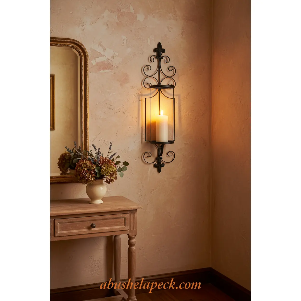 27" Tall Matte Black French Iron Classic Fleur-de-Lis Gothic Ornamental Candleholder Wall Sconce, 27" Wall Presence Bedroom Romance Decor, Fits Tea Lights/Small LED Candles, Living Room Gift to Light Up Your Space, Wall Hanging