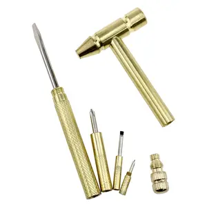 [Holiday Haul] 6 In 1 Mini Multifunction Anti-corrosion And Anti-rust Copper Hammer & Hand Tools For Repair Uav Mobile Phones Laptops Watches(yellow)