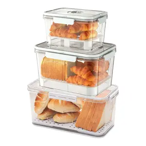 MIUVA Bread Box for Kitchen Counter Airtight with Time Recording Dial Large Capacity Food Grade Plastic Transparent Detachable Drain Board White - Tableware Sets Stock Up Value Pack Spring Kitchen Gadgets, Mother's Day Gifts