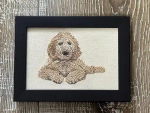 Goldendoodle Dog Machine Embroidered and Framed! Unique Canine Charm Tabletop Decor for Home or Office! Other Designs and Breeds Available!