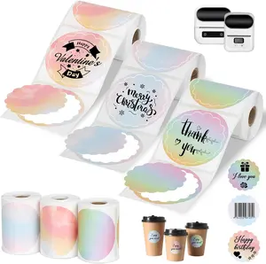 3 Rolls Thermal Round Label Paper,1.96 "x1.96 Gradient Label Maker Sticker for Phomemo M220/M200/M221/M110 Printer,Multi-Purpose Self-Adhesive Waterproof Labels for Barcode,DIY,Logo,Thanks card sticker cover