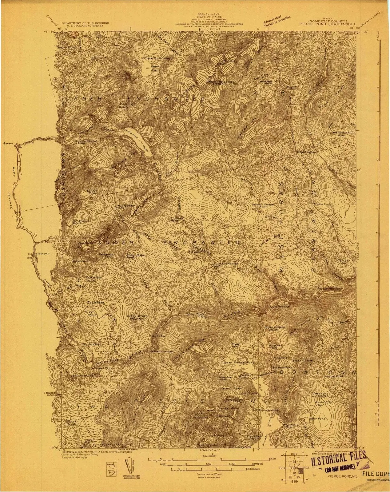 Pierce Pond Maine USGS Topographic Quadrangle Map, 1925, 1:48000