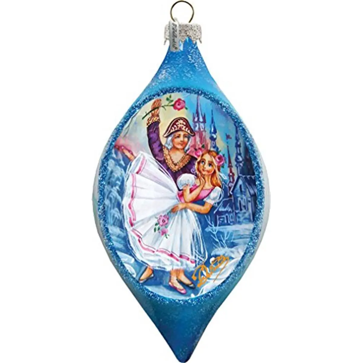 212 MAIN Hand-Painted Glass Nutcracker Ornament Drop - 3.5x3x5.5in Satin Russian Nostalgic Christmas Decor, Ribbon-Accented Detailed Scene, Handmade 3+ Years Gift Boxed Home Festive Decoration for Creating Your Own Style