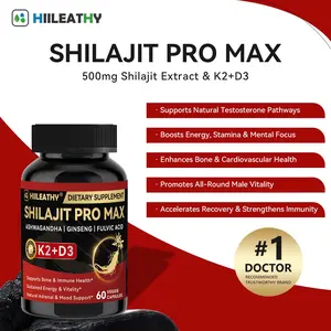 HIILEATHY Optimal Shilajit PRO MAX with K2 & D3 - 60 Capsules - Premium Fulvic Acid & 84+ Minerals for Immune Support Energy & Anti-Aging USA Made