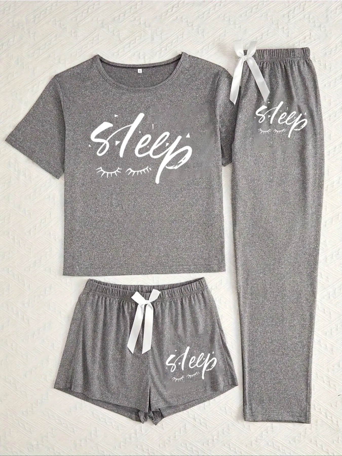 Women's Casual Letter Print Pajama Set, Three-Piece Sleepwear Homewear Clothes Loungewear Pjs Matching Lounge Outfits for All Seasons, Fitted Kint Fabric Knit, Comfortable Nightwear, Matching Pj Set, Matching Pajamas Set