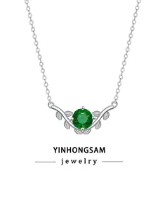 Tree Leaf Green CZ Birthstone Pendant Necklace for Women, 18k White Gold Plated Hypoallergenic Necklace, Mother's Day Birthday Gifts for Mom Wife