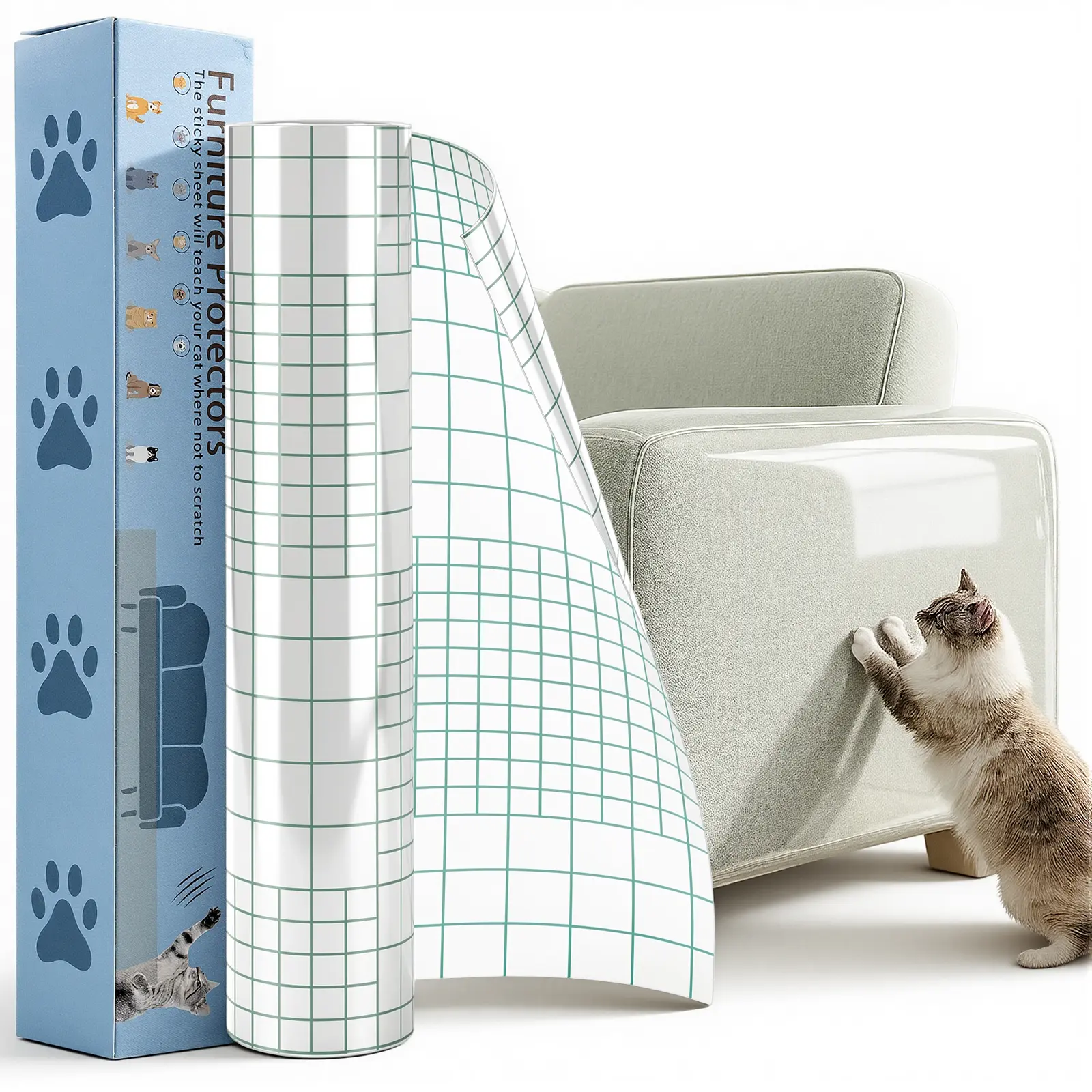 WGCTEK Cat Scratch Furniture Protector, Anti-Scratch Cat Couch Protector, Durable Trimmable Cat Scratching Pad for Sofa, Wall, Door, Stop Cat Scratching Damage