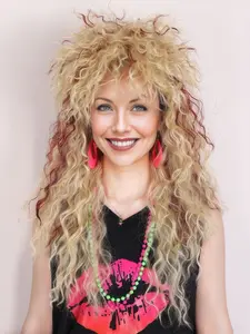 Cute Long Wavy Hair Wig, and Rock Wig, Heat-Resistant Synthetic, Perfect for 70s 80s Rock Costume, Halloween Christmas