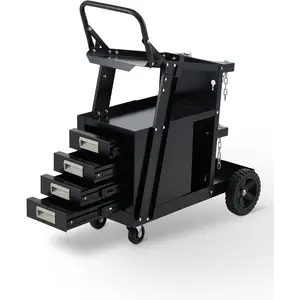 Welding Cart, 4-Drawer, TIG Welder and Plasma Cutter, 360 Swivel Wheels, Heavy Duty Hooks, Gas Tank Storage, Suitable for Welding Machines & Accessories
